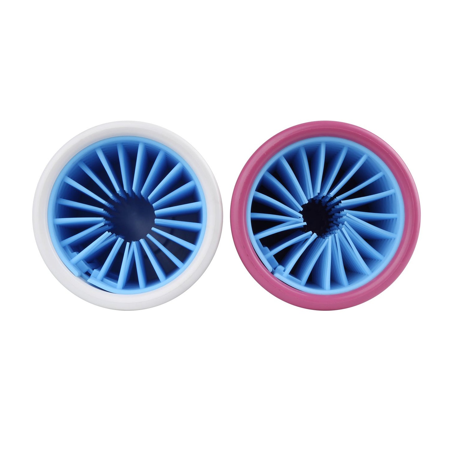 Interior view of the dog paw cleaner showing soft silicone bristles designed to remove dirt and mud from your pet's paws.